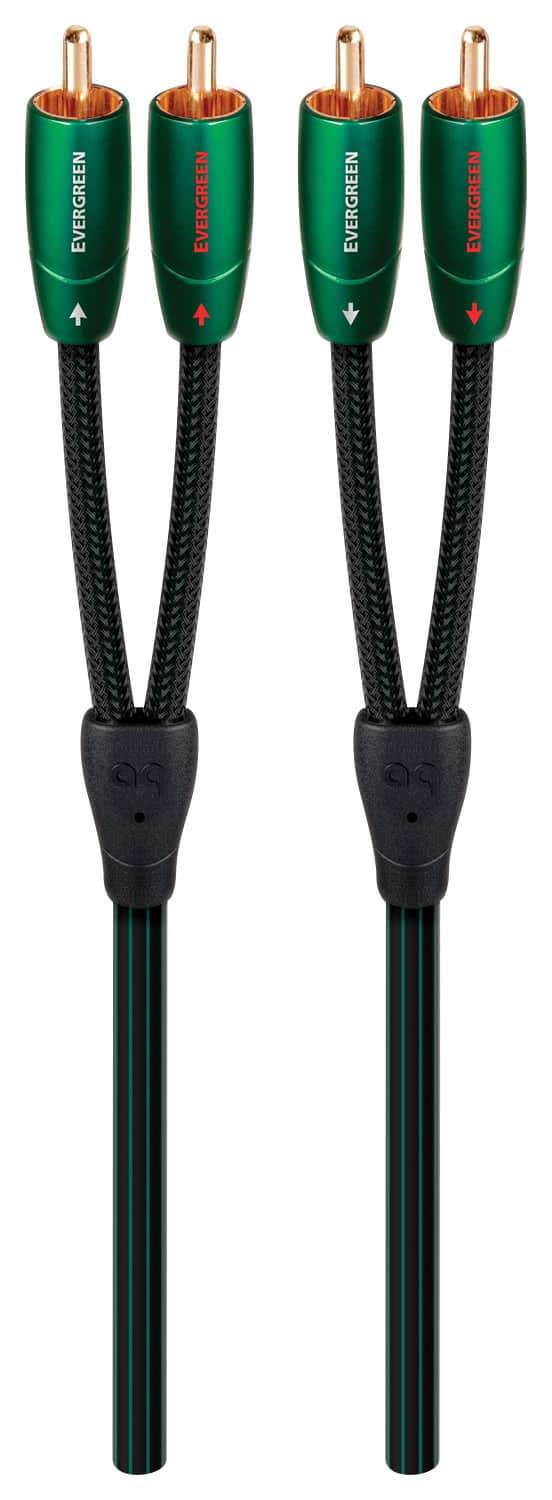 Angle. AudioQuest - Evergreen RCA > RCA 9.8' Analog Audio Interconnect Cable - Green on Black.