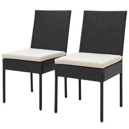 Gymax - PE Wicker Patio Chairs Set of 2 Outdoor Dining Chairs w/ Cushions Off White - Off White, Black