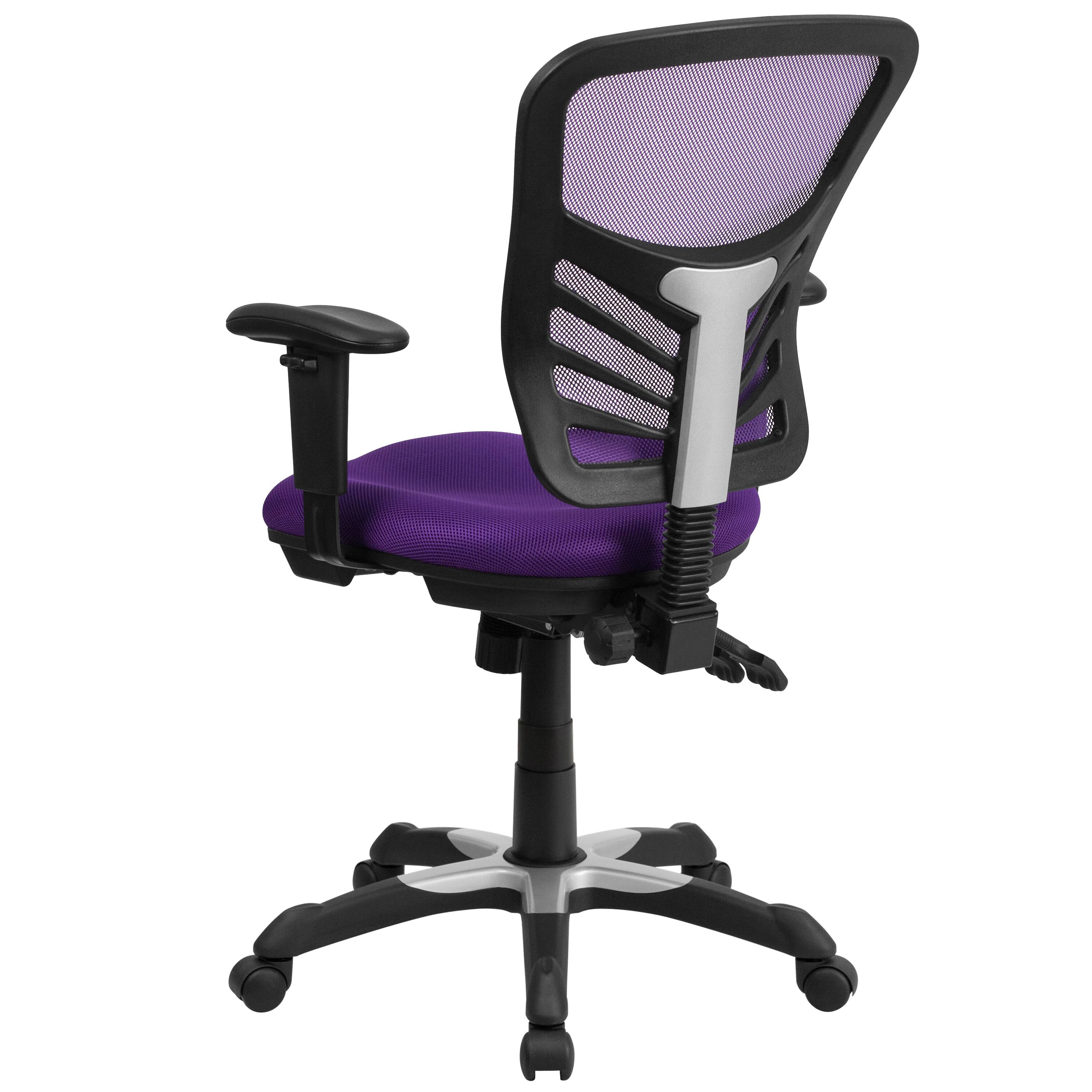 Alt View 5. Emma + Oliver - Mid-Back Mesh Triple Paddle Swivel Ergonomic Office Chair with Adjustable Arms - Purple/Black Frame.