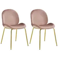 Costway Set of 2 Velvet Accent Chairs Dining Side Chairs w/Gold Metal Legs - Pink - Front_Zoom