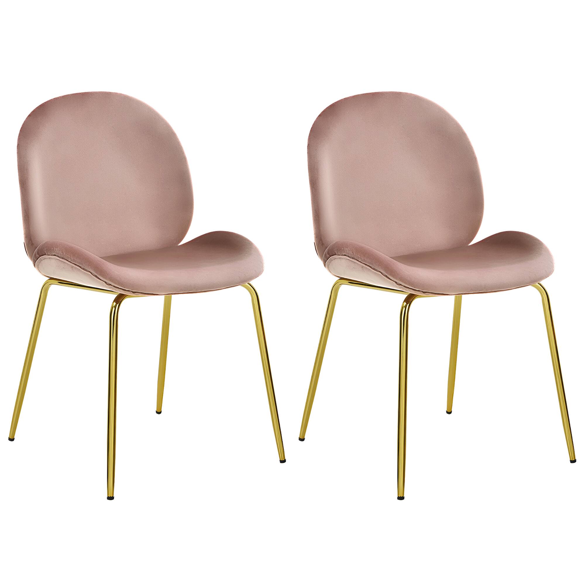 Costway - Set of 2 Velvet Accent Chairs Dining Side Chairs w/Gold Metal Legs - Pink
