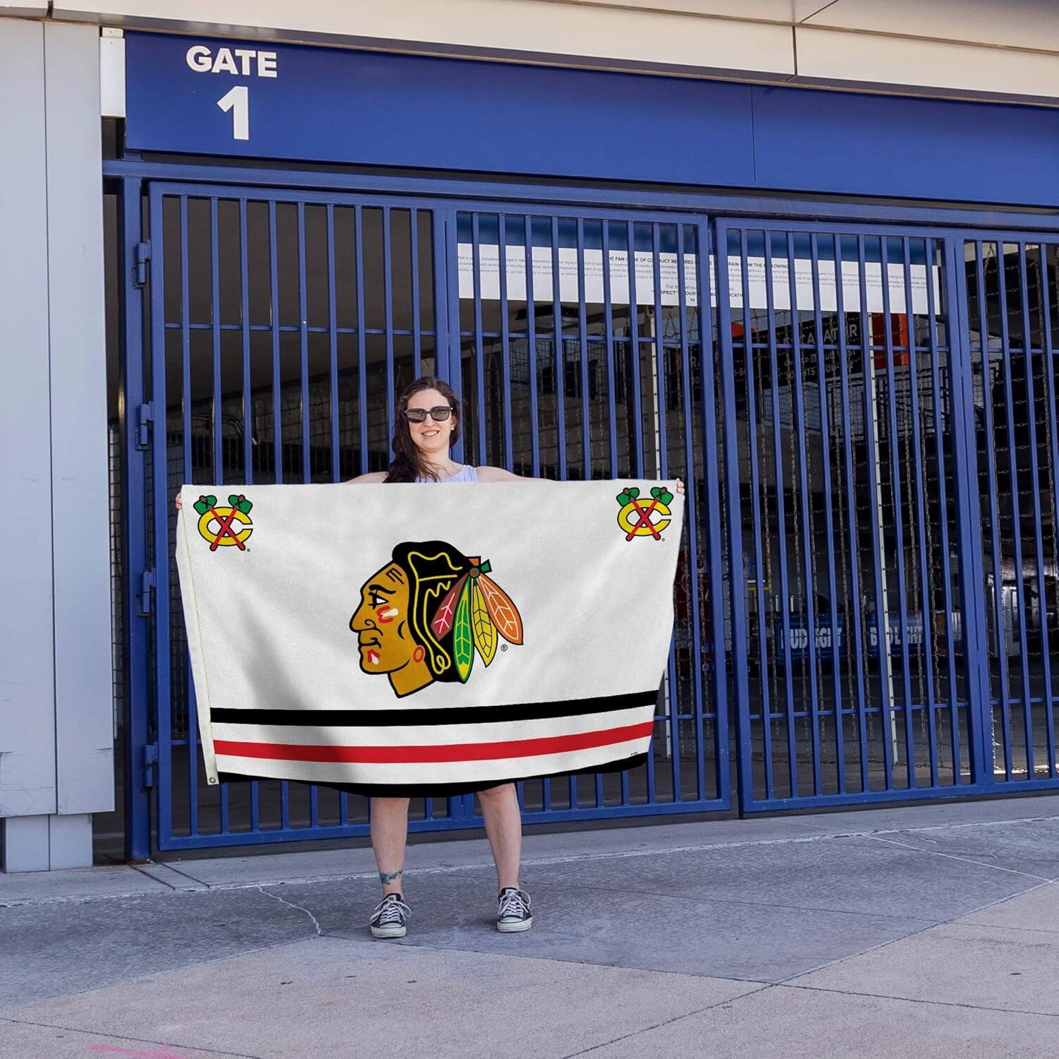 Alt View 3. Rico Industries - Chicago Blackhawks 3X5 Indoor Outdoor Banner Flag with grommets for hanging - Multi.