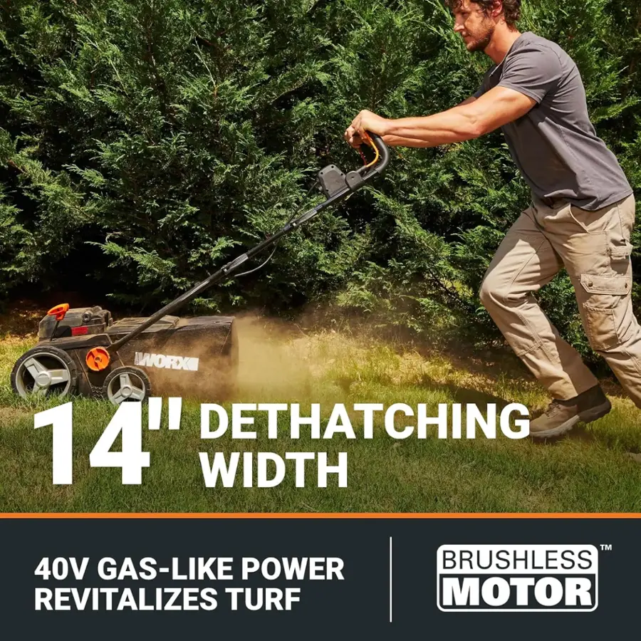 WWORX 14" Dethatching Width 40V Gas-Like Power Revitalizes Turf TM Brushless Motor