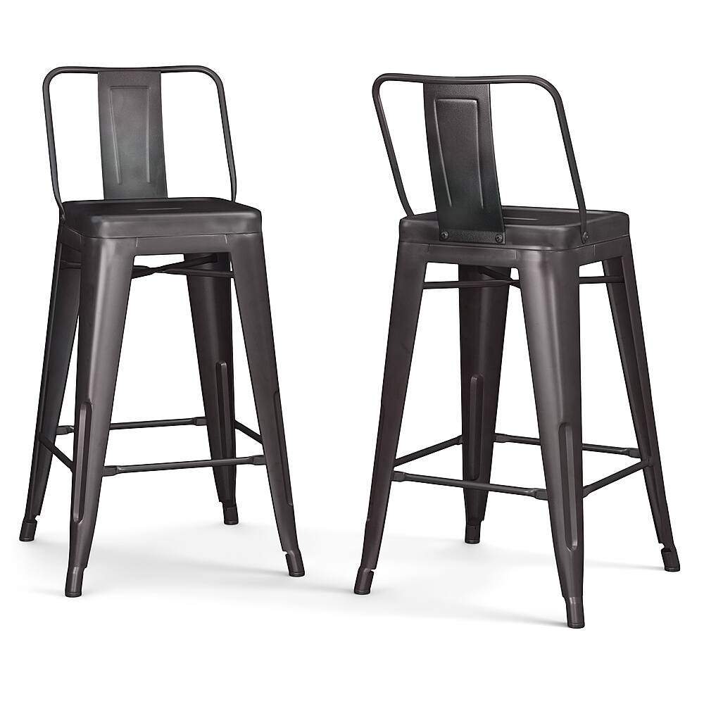Angle. Simpli Home - Rayne Industrial Metal 24 inch Counter Height Stool (Set of 2) in Gunmetal Grey - Gunmetal Grey.