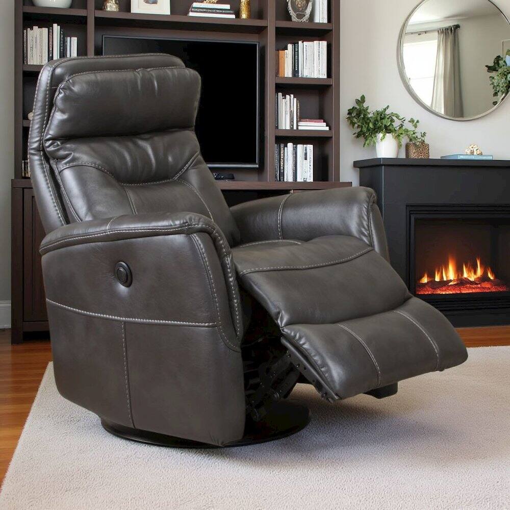 Left. Starlight Canyon Home - Flint Recliner Nursery Glider – Boucle Chair with Power Lift Feature - Dark Grey.