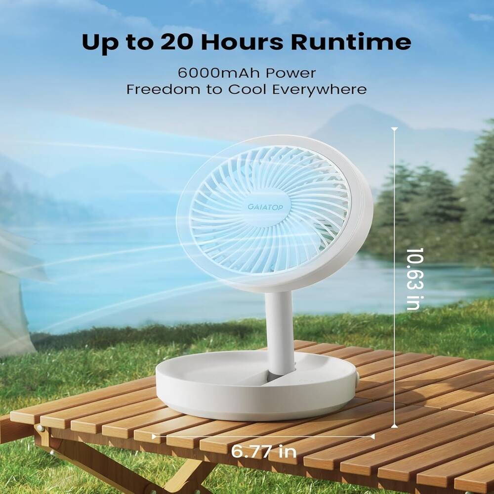 Up to 20 Hours Runtime  
6000mAh Power  
Freedom to Cool Everywhere  

GAIATOP  
10.63 in  
6.77 in