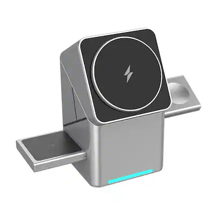 Front. YONWAY - Touch Rotating 3 in 1 Magnetic Wireless Charger Stand, Fast Charging Wireless Dock Auto for iPhone, Watches, Airpods.