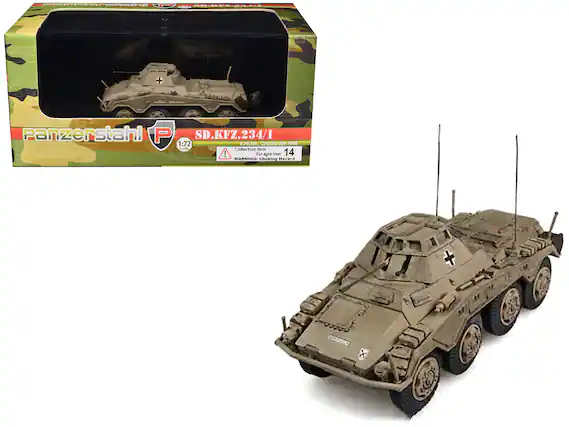 Panzerstahl P SD.KFZ.234/1 1:72
E. 8.P2 O. Czechia Apr.1945
Collectors item!
For ages over 14
WARNING: Choking Hazard
SD.KFZ.234/1
6.Pz.Div., Czechia Apr.1945
Collectors item: For ages over 14
WARNING: Choking Hazard