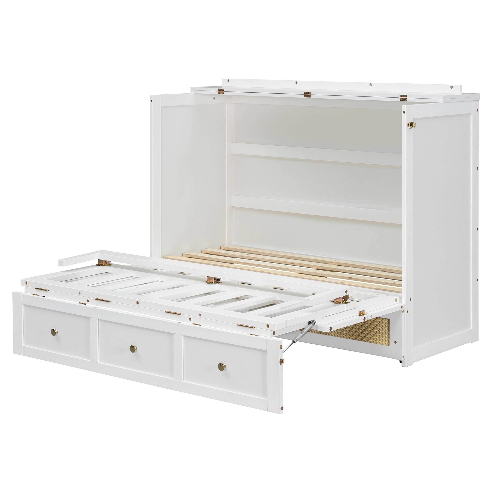 Alt View 1. Whisen - Full Size Murphy Bed,Space-Saving Foldable Bed Frame with Storage Drawers - White.