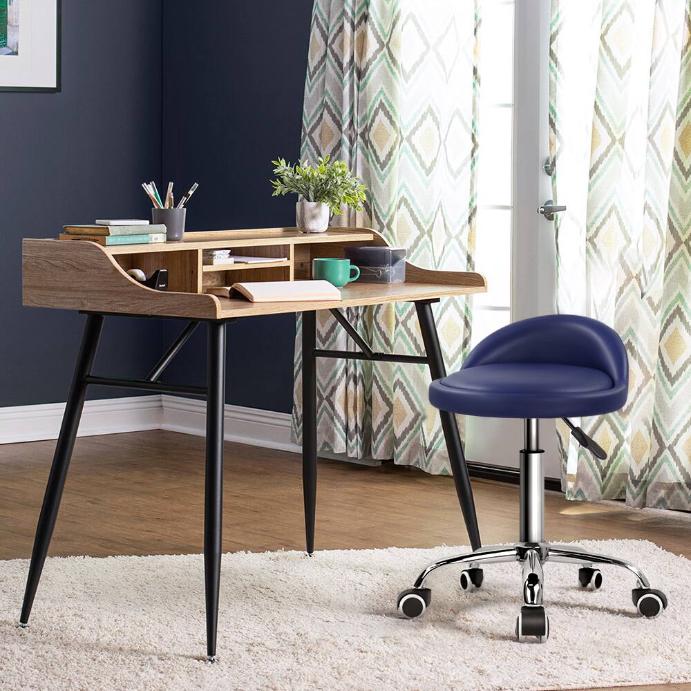 Alt View 1. KKTONER - KKTONER PU Leather Round Rolling Stool with Back Rest Height Adjustable Swivel Drafting SPA Task Chair with Wheels Blue - Blue.