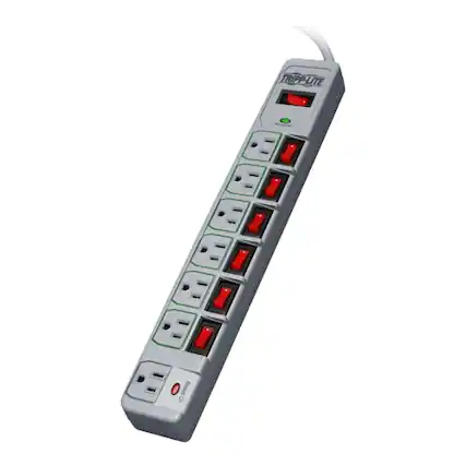Front. Tripp Lite - Eco-Surge 7-Outlet Surge Protector - Cool Gray.