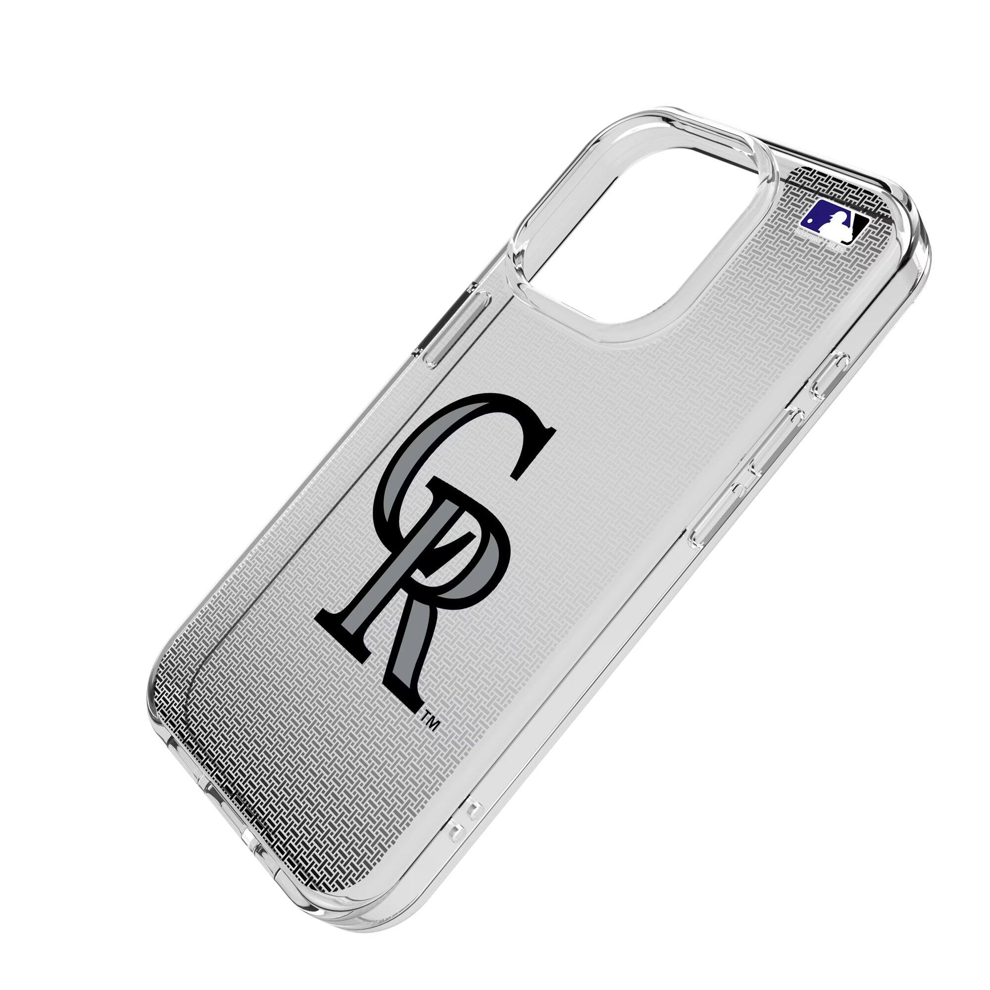 Alt View 1. Keyscaper - Colorado Rockies Linen Logo iPhone Clear Case - 16e - Multicolor.