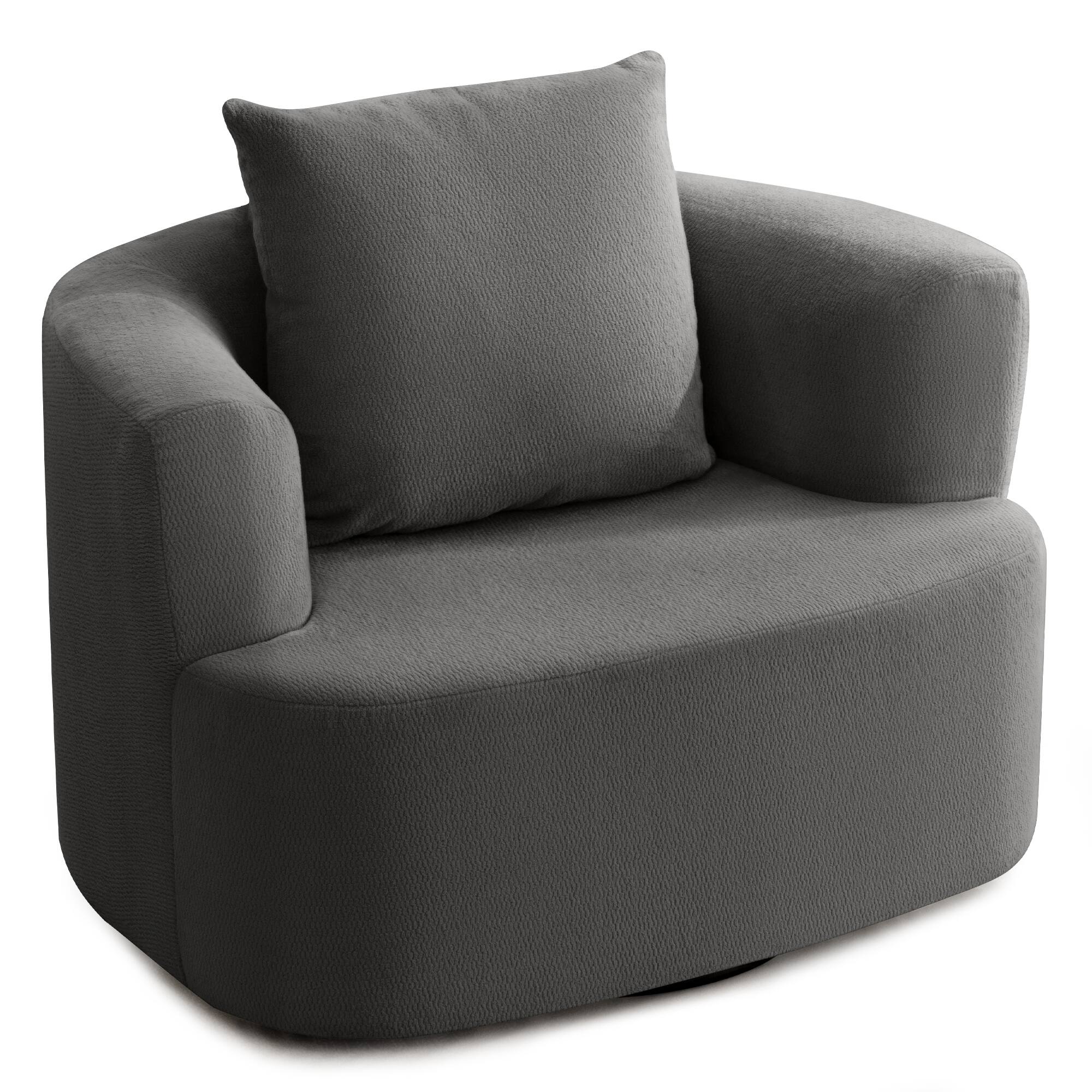 Angle. Brick Attic - 41"W Upholstered Lounge Swivel Chair with Pillow, Padded Swivel Lounge Chair, 360° Rotating Armchair - Dark Grey.