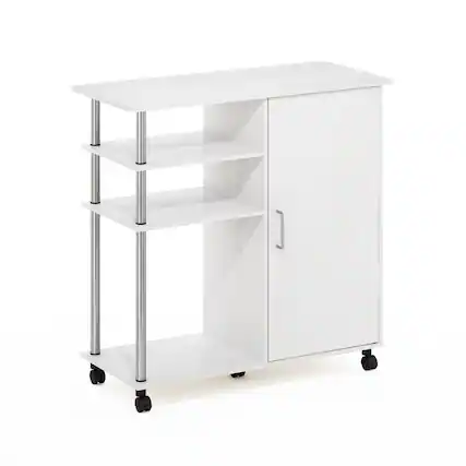 Front. Furinno - Helena 4-Tier Utility Kitchen Island and Storage Cart on wheels with Stainless Steel Tubes - White Oak/Stainless Steel.