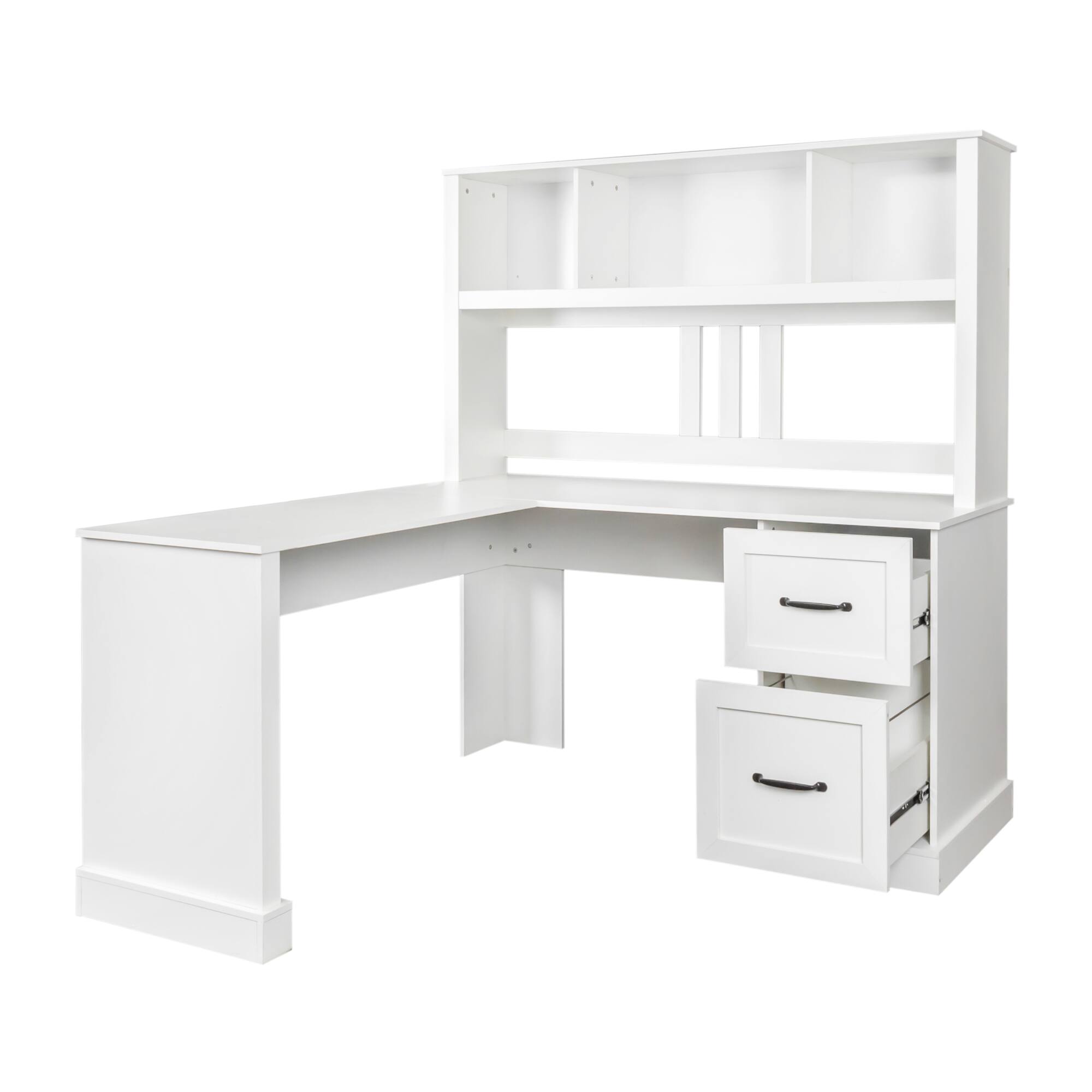 Alt View 9. Tiramisubest - Home Office Computer Desk with Hutch, Antiqued White finish - White.