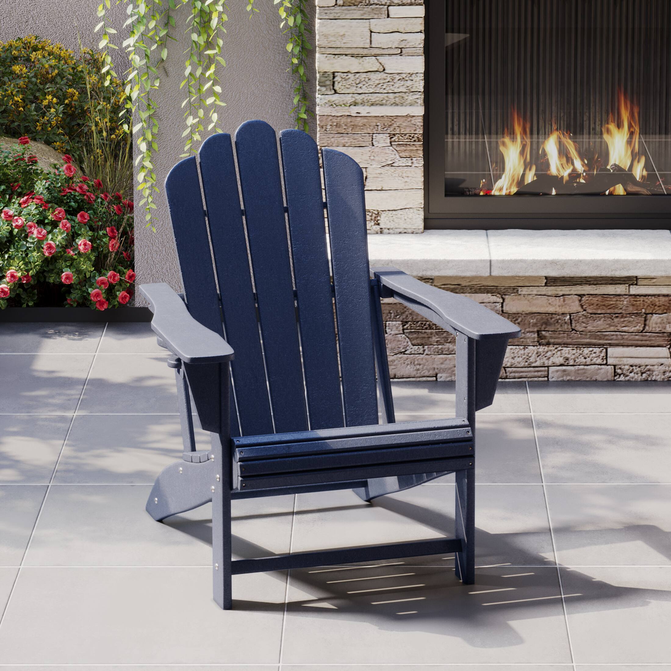 Angle. WestinTrends - WestinTrends Highland Outdoor Patio HDPE Adirondack Chair With Cup Holder - Navy Blue.