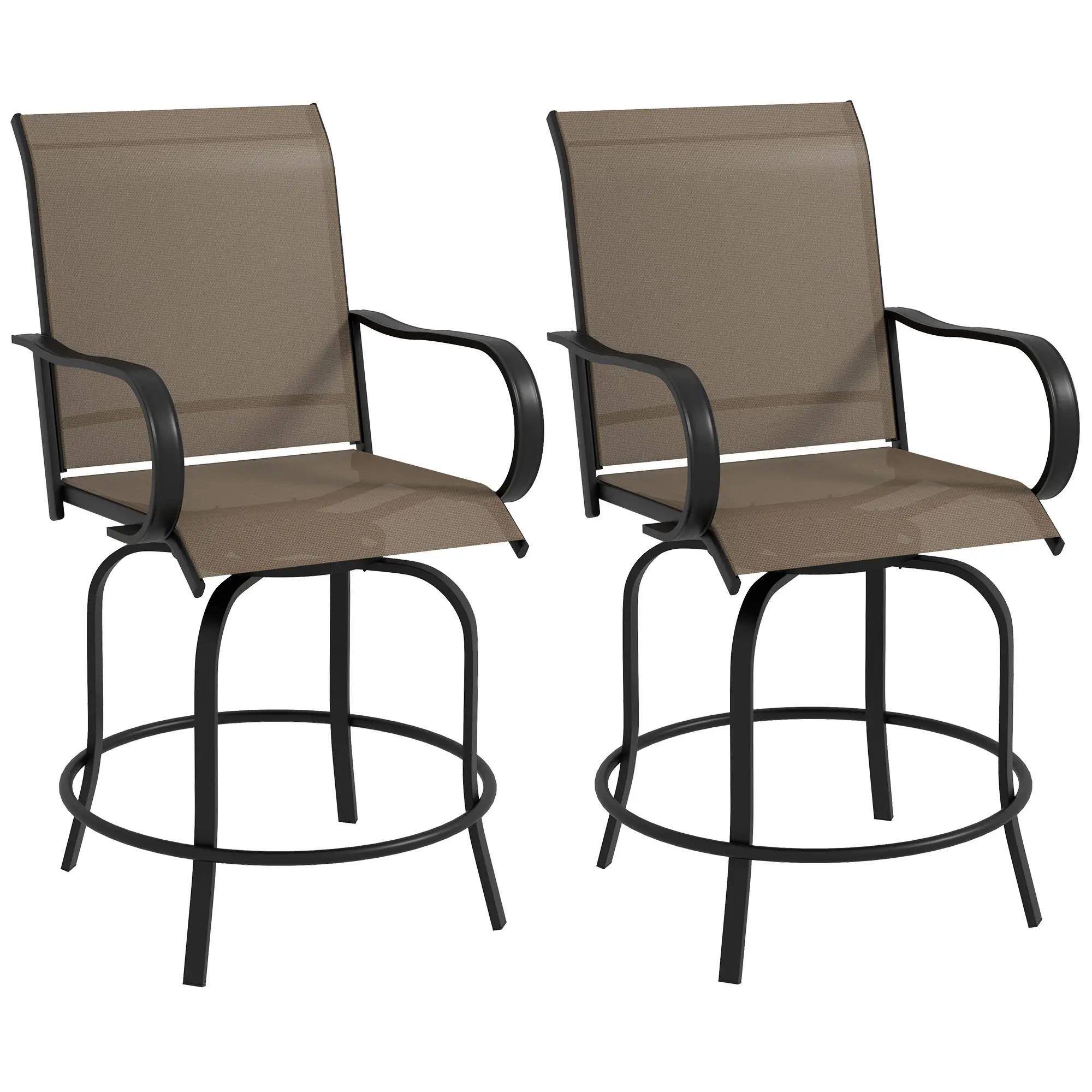 Front. Spaco - Spaco Outdoor Bar Stools Set of 2, 360° Swivel Bar Height Chairs - Tan.