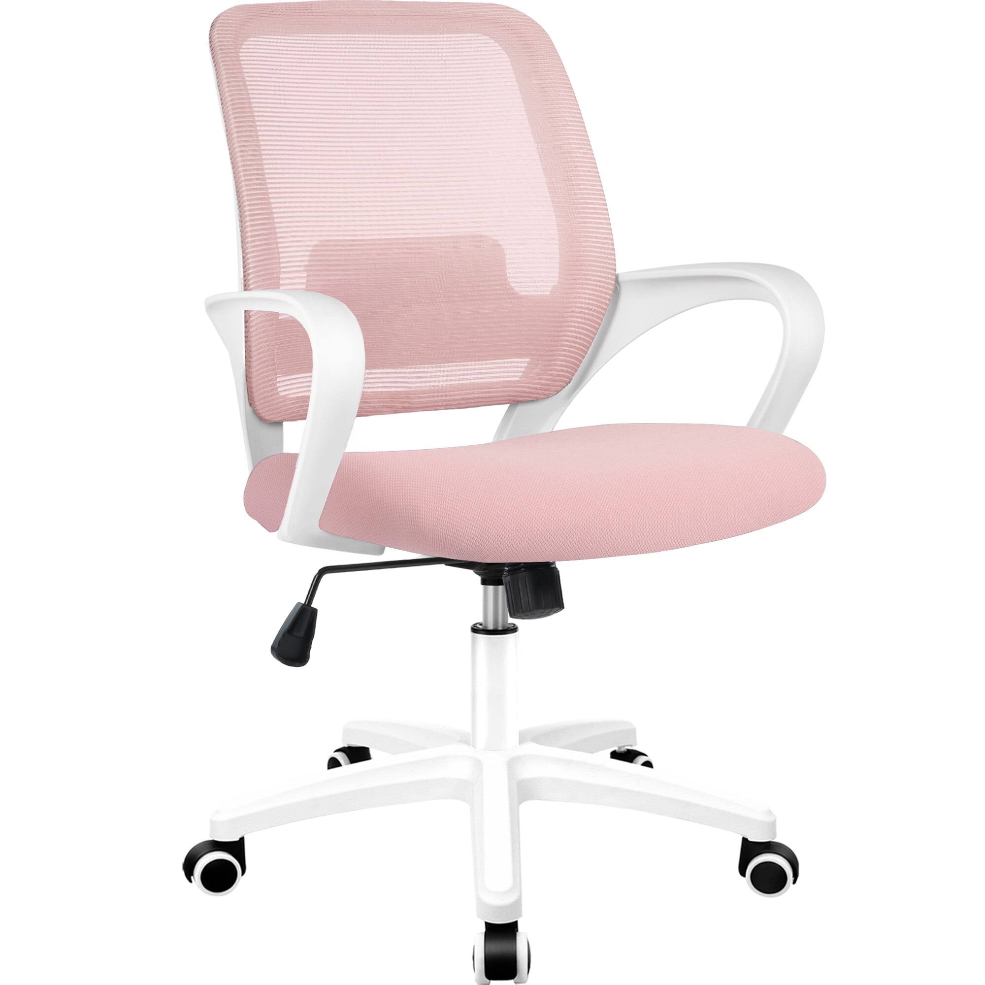 Left. Neo Chair - Office Desk Ergonomic Computer Mesh Chair with Lumbar Mid Back Support Rolling Wheels Comfy Task Vanity Chair for Home - Pink.