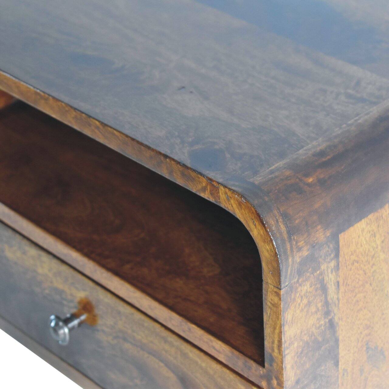 Alt View 1. Artisan Furniture - Artisan Furniture Solid Wood Large Chestnut Curve Floating Bedside, 1 Drawer, 1 Open Slot, Dark Brown - Chestnut.