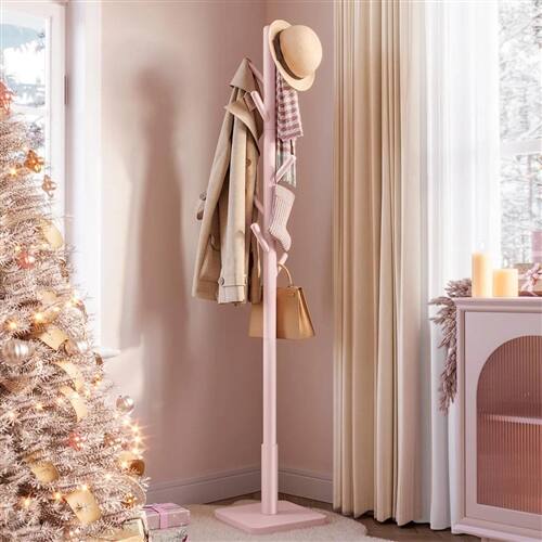 Alt View 1. SlickBlue - Modern Solid Wood Hall Tree Coat Rack with Hat Stand for Home Organization - Pink.