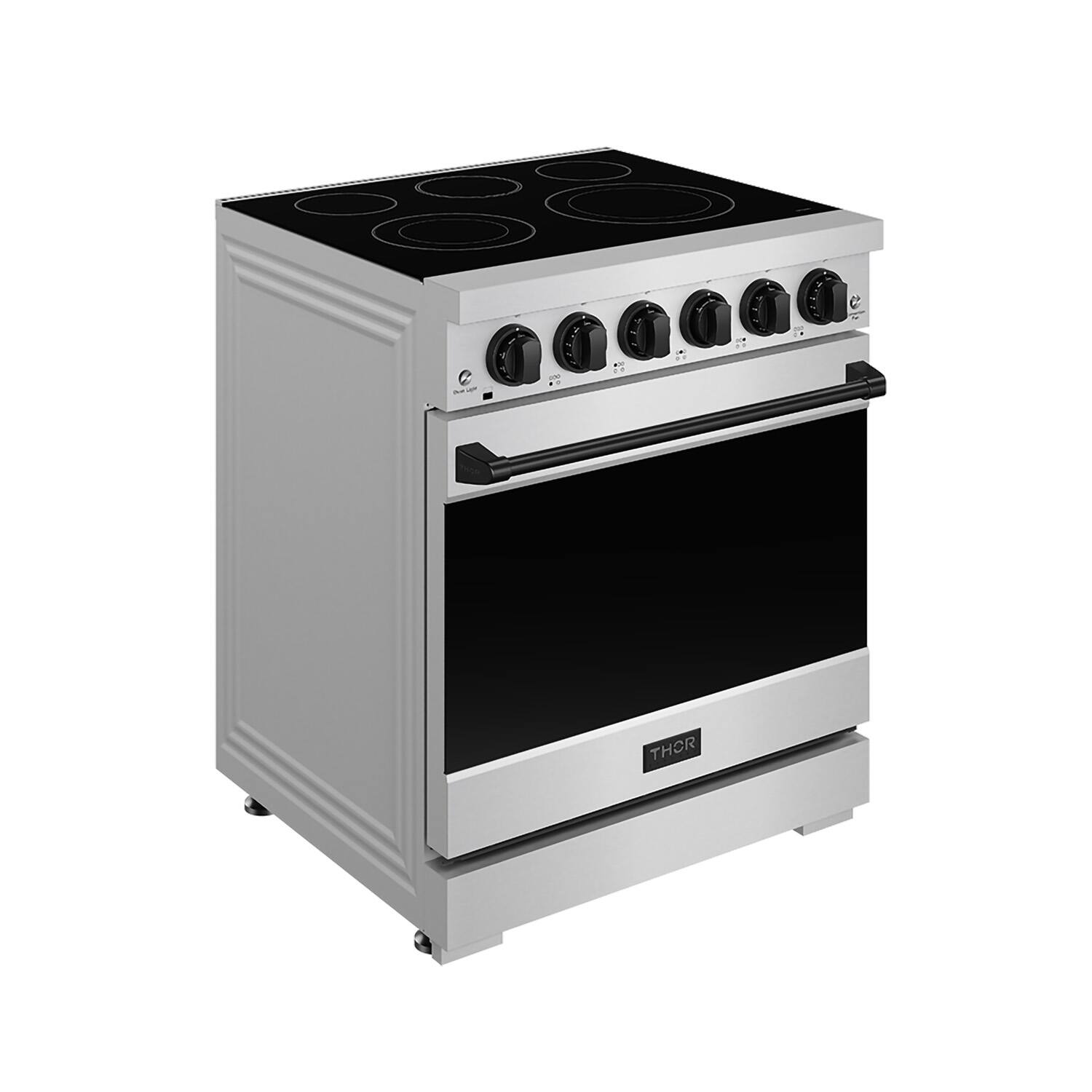 Angle. Thor Kitchen - Gordon Ramsay Series by Thor Kitchen 4.55 Cu. Ft Freestanding Electric Range with Black Hardware - Stainless steel.