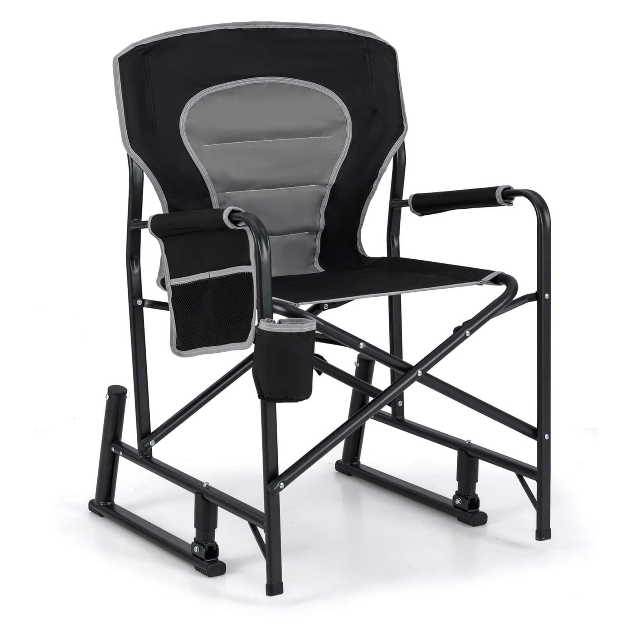 Front. Costway - Costway Outdoor Rocker Camping Chair for Adults with Dual Springs Padded Back - Black.