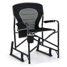 Costway - Outdoor Rocker Camping Chair for Adults with Dual Springs Padded Back - Black