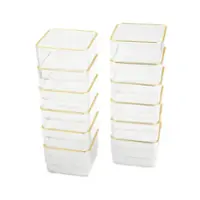 Martha Stewart - Kerry Set of 12 Plastic Stacking Desk Drawer Organizers with Gold Trim - 3 x 3 - Clear/Gold Trim - Front_Zoom