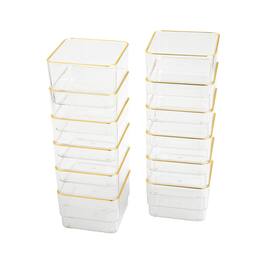 Martha Stewart - Kerry Set of 12 Plastic Stacking Desk Drawer Organizers with Gold Trim - 3 x 3 - Clear/Gold Trim