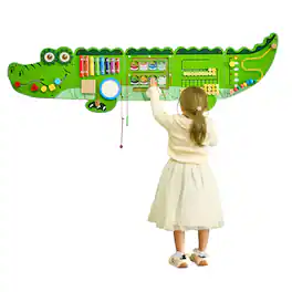 VEVOR - Crocodile Activity Wall Busy Board, 9 Activities, Montessori Sensory Wall Panels Toy for Kids Ages 3-12 - Green