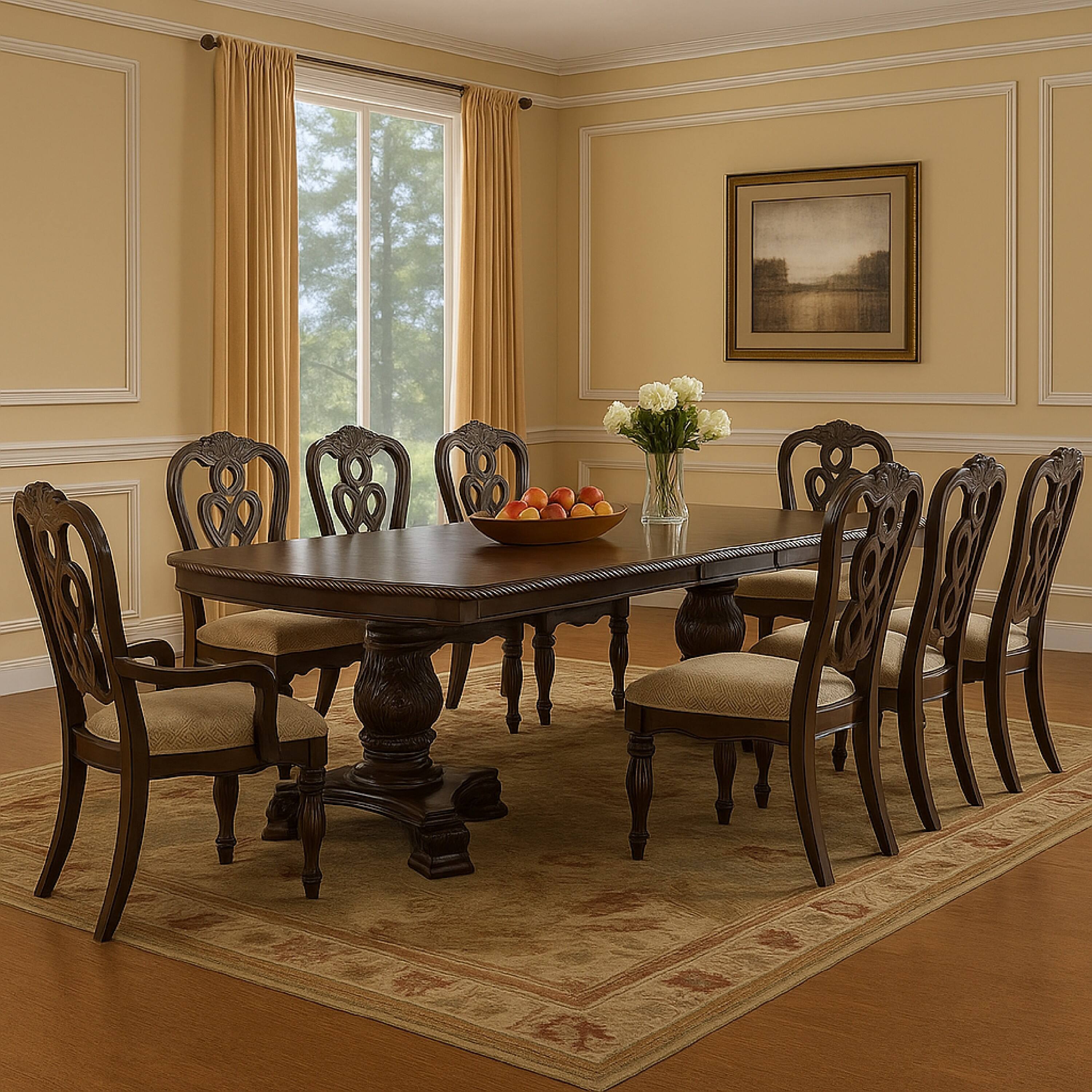Alt View 5. Manhattan Lane - Traditional Style Wooden Dining Table with Extension Leaf, Brown - Brown.