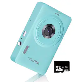 PRIMEPLUS - 48MP 1080P Digital Camera for Kids with 32GB SD Card and 16X Zoom, 2.4-Inch Portable Auto-Focus Vlogging Camera - Blue