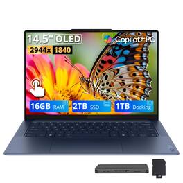 Lenovo - Upgraded - Yoga Slim 7x 14.5" 3K Touch Laptop,Snapdragon X Elite,16GB RAM,2TB+1TB Dock Set,Backlit Keyboard,Win 11 - Blue