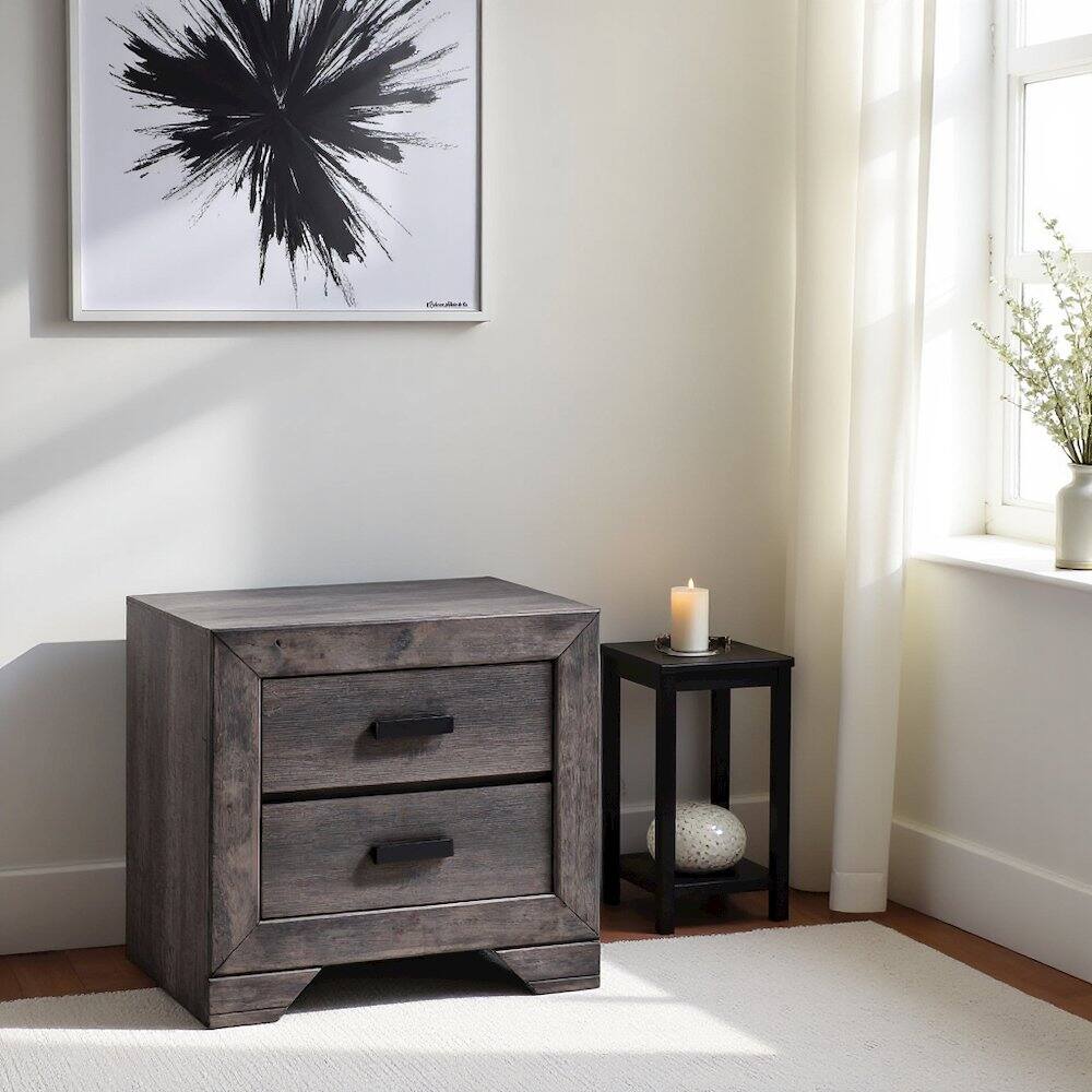 Back. FurniFact - Gray Oak 2-Drawer Wooden Nightstand for Modern Bedroom Furniture - Grey Oak.