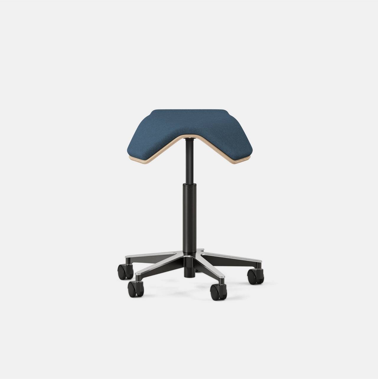 Angle. Branch Furniture - Branch Saddle Chair Plus – Rolling Ergonomic Stool for Healthy Posture with Birch Frame and Recycled Seat Fabric" - Pacific / Wood.