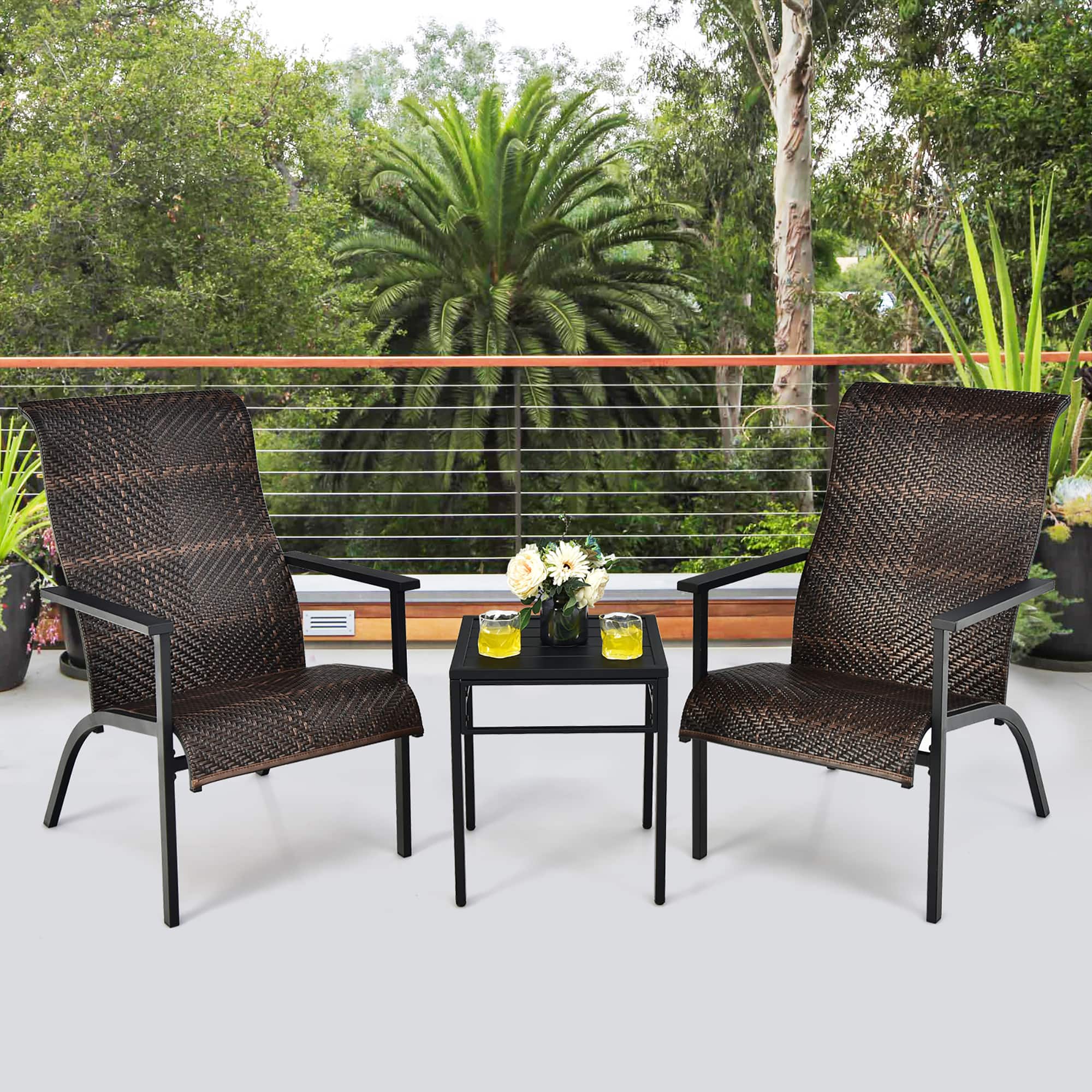 Front. Costway - Costway 3 PCS Patio Rattan Bistro Set High Backrest Armrest SideTable - Mix Brown.