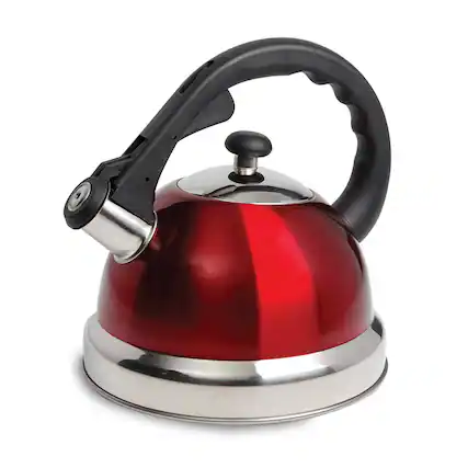 Front. Mr. Coffee - Mr Coffee Claredale 2.2 Quart Stainless Steel Whistling Tea Kettle in Red with Nylon Handle - Red.
