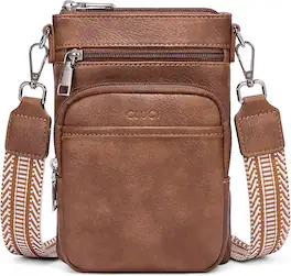 Vulpecula Spade - Small Crossbody Bags for Women PU Leather Cell Phone Purse Wallet with Adjustable Guitar Strap - Brown