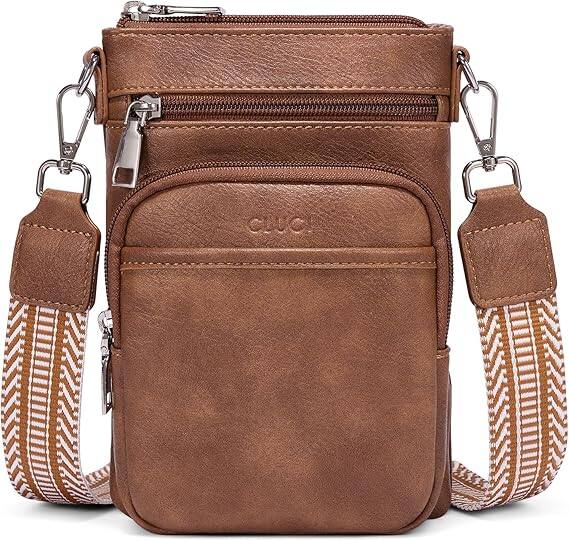 Front. Vulpecula Spade - Small Crossbody Bags for Women PU Leather Cell Phone Purse Wallet with Adjustable Guitar Strap - Brown.