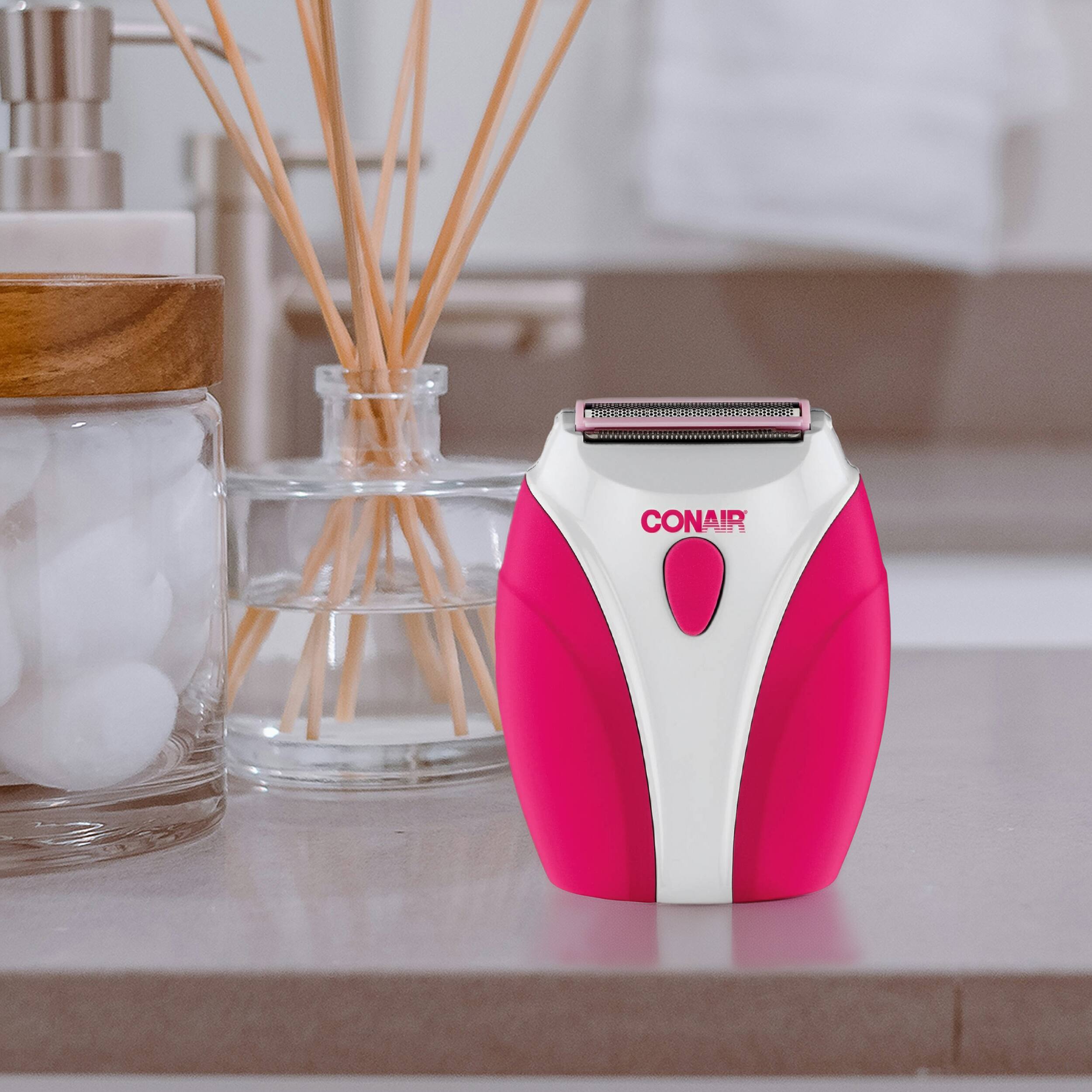 Back. Conair - Conair Battery Operated Wet or Dry Dual Trimmer Foil Shaver in Pink - Pink.
