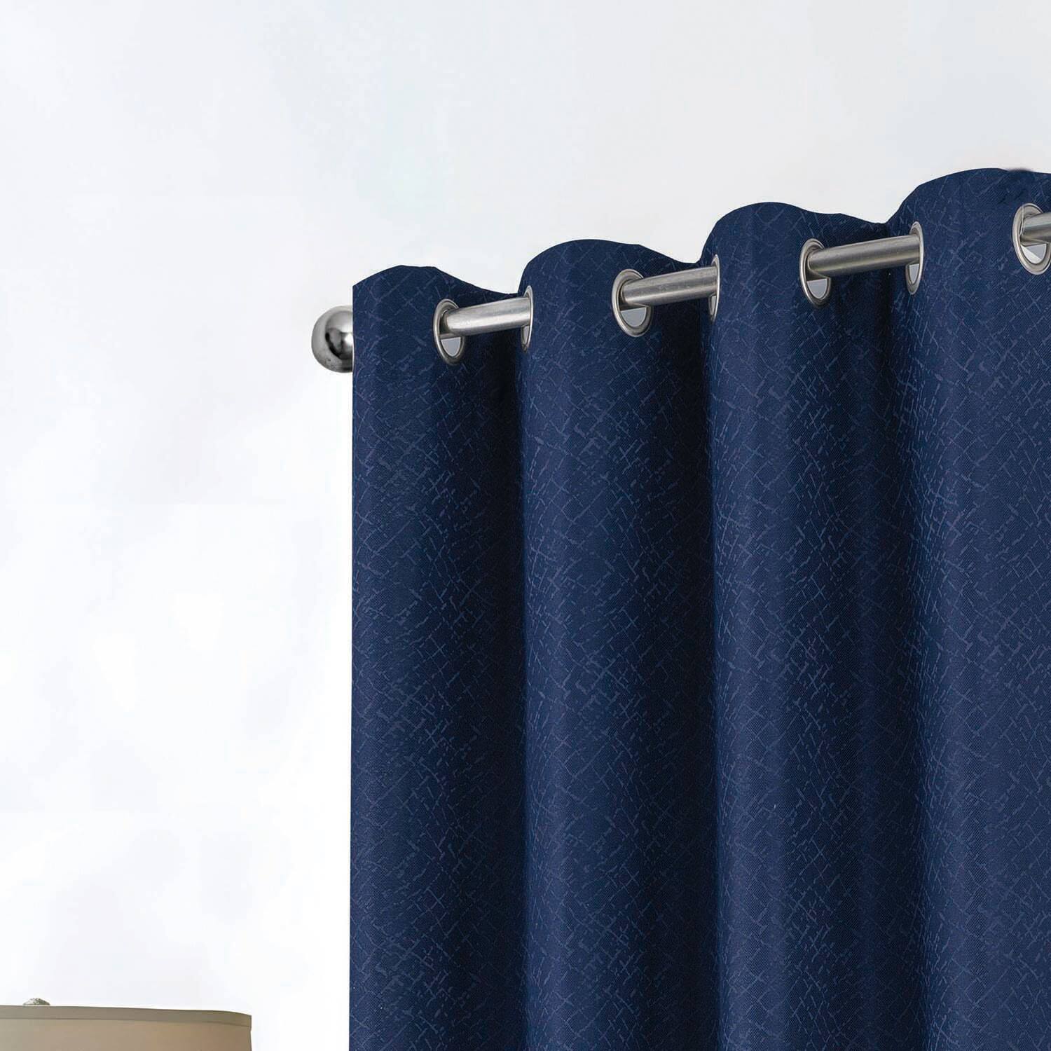 Left. RT Designers Collection - RT Designer Collection Cassi Shimmer Jacquard Grommet Curtain Panel 54" x 90" Navy Blue - Navy Blue.