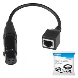 HQRP - 3-Pin XLR Female to RJ45 DMX512 Adapter Cable - Cat5 Ethernet Extension 8 in - Black