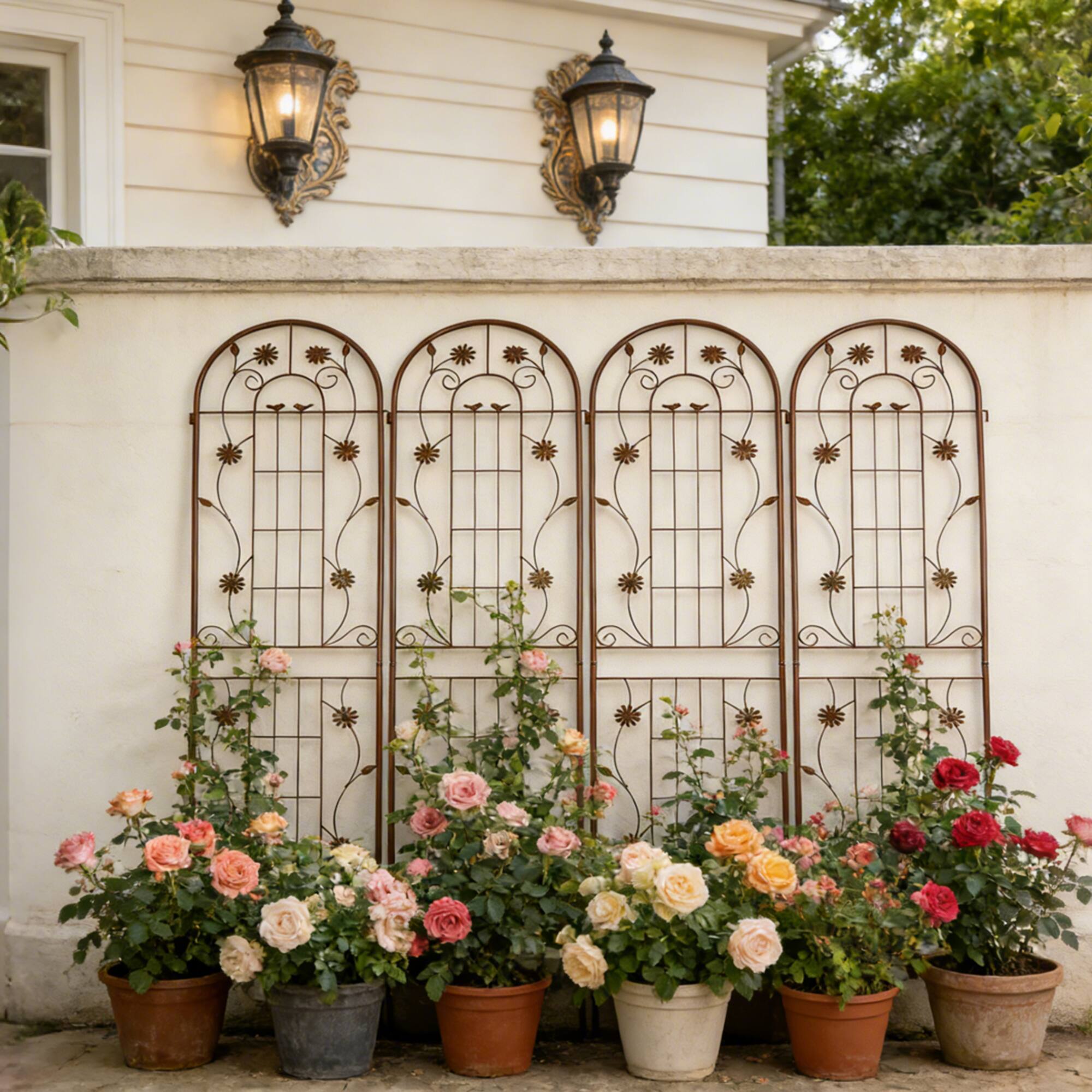 Alt View 6. Loheer - 2 Pack Rustproof Metal Garden Trellis 7.2 ft x 1.6 ft for Climbing Plants Outdoor - Brown.