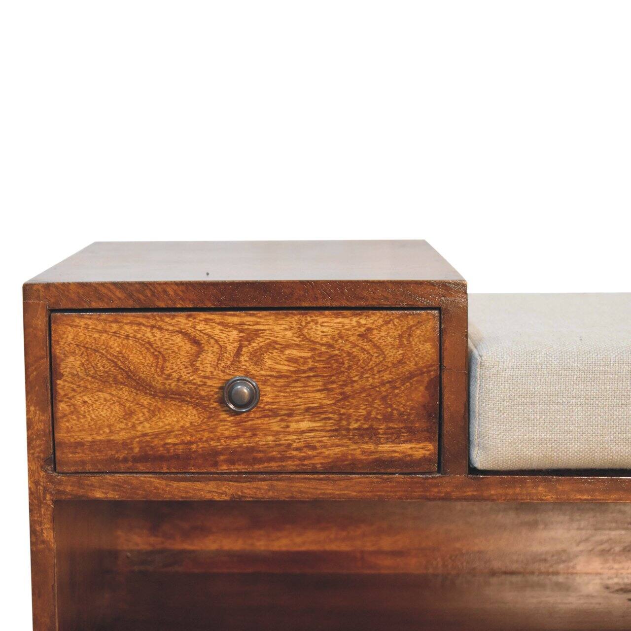 Alt View 1. Artisan Furniture - Artisan Furniture Solid Wood Retreat Chestnut Shoe Bench, Upholstered, 1 Drawer, 3 Shelves, Dark Brown & White - Brown & White.