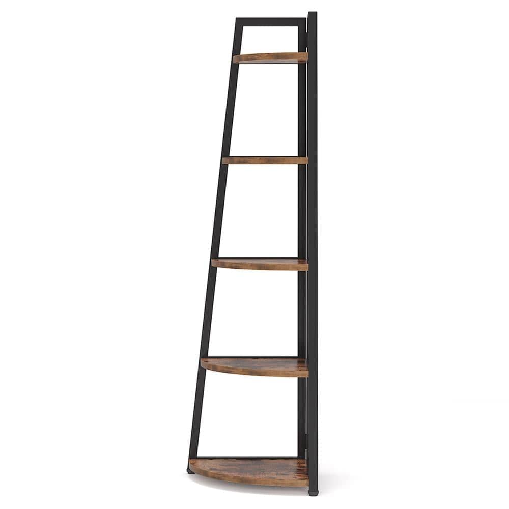 Kadyn - Bookshelf, Storage Shelf, Bookcase,5-Tier Corner Shelf, 70" Tall Corner Ladder Shelf Small Bookshelf - Rustic
