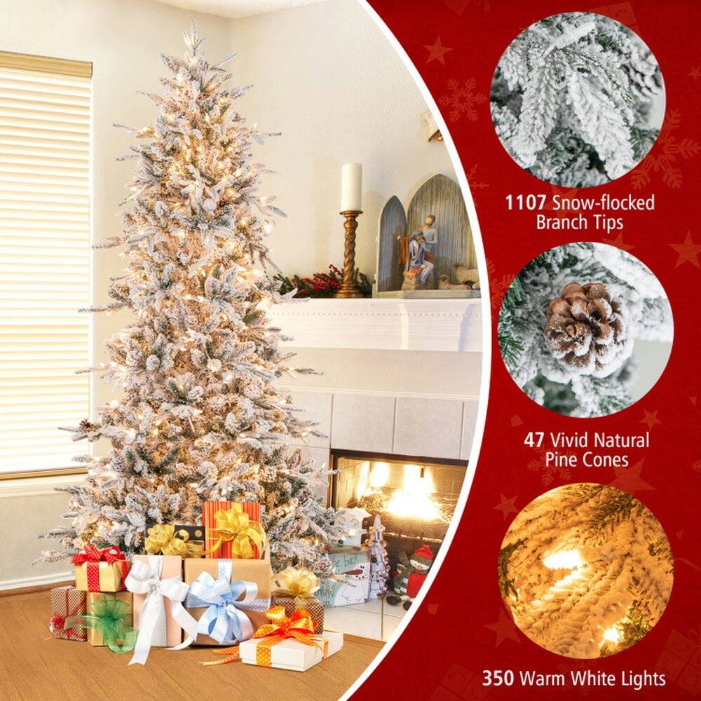 1107 Snow-flocked Branch Tips  
47 Vivid Natural Pine Cones  
350 Warm White Lights