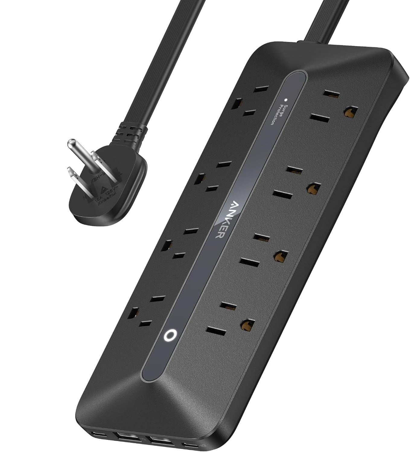 FINEAK - 2-in-1 Flat Plug Power Strip-35W USB-C Fast Charging & Surge Protection - Black