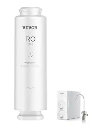 VEVOR
RO 600G
2
Reverse osmosis filter element
Ø 100x341mm
Operating temperature: 5-38°C (41-100.4°F)
Feed water requirement: Municipal tap water
VEVOR
RO
1
RO