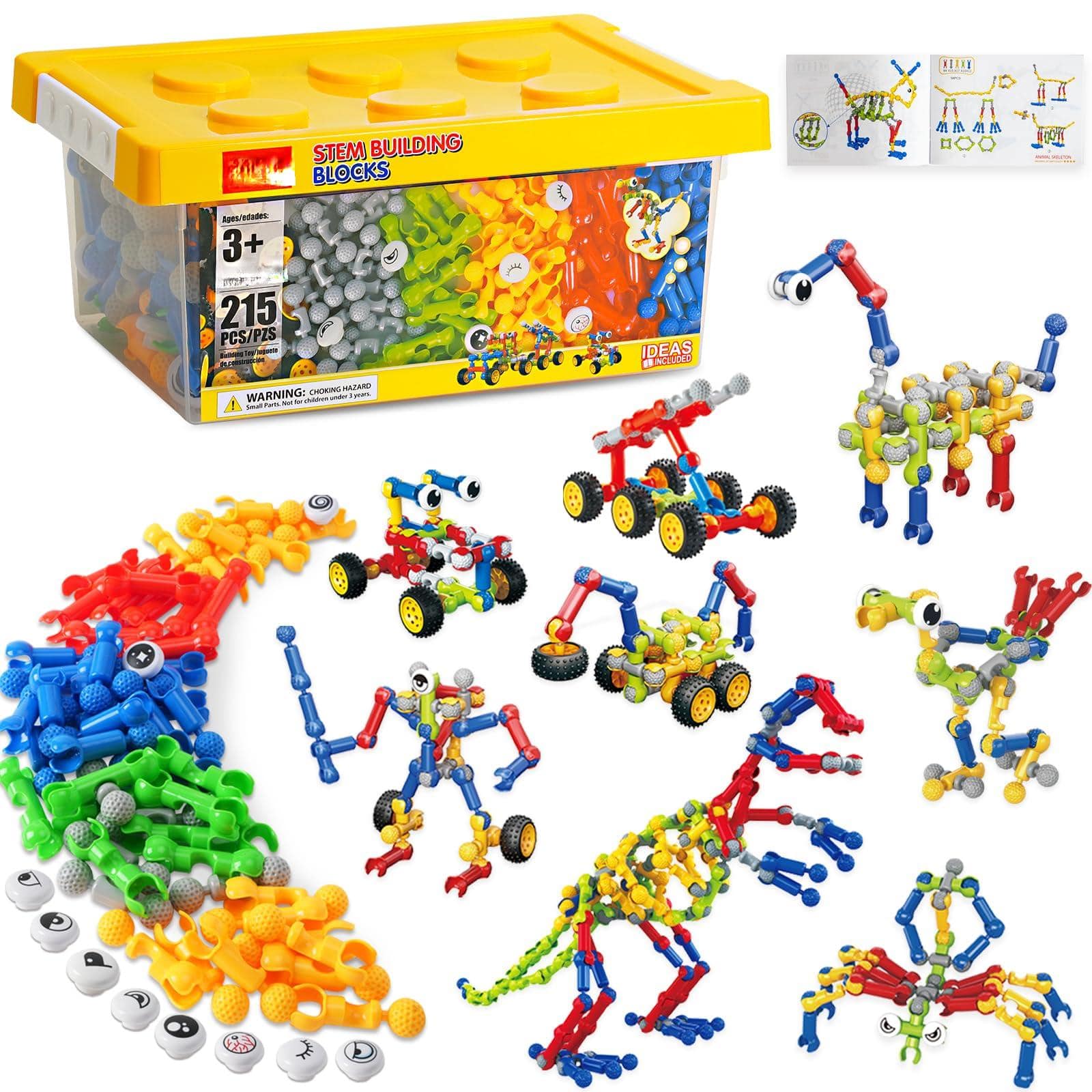 NICHOLAS KLEIN - 215 Creative Building Blocks Playset - Featuring Storage Includes Dinosaur Robot Car Dog Figure Learning Fo - Default