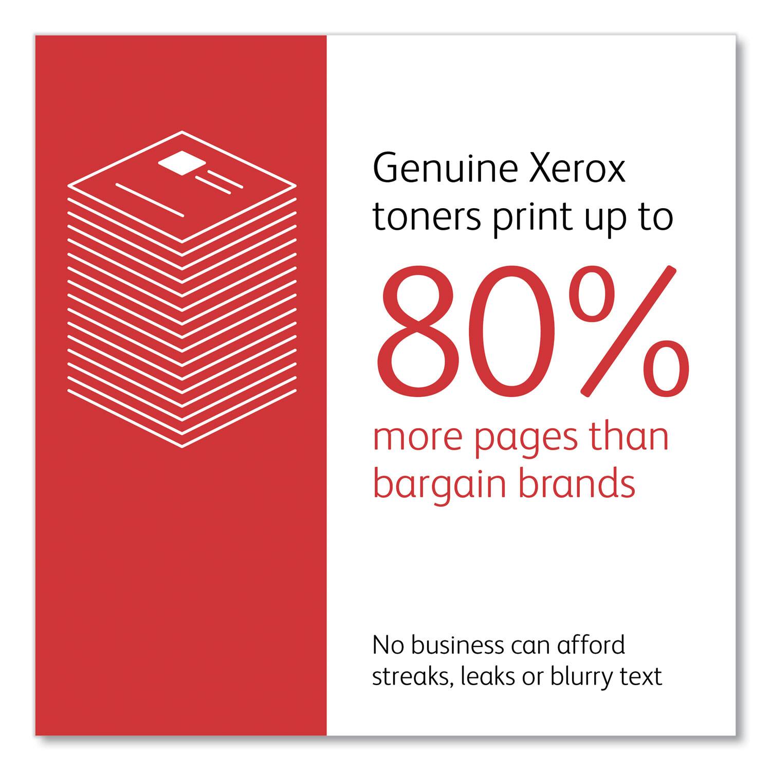 Genuine Xerox toners print up to 80% more pages than bargain brands

No business can afford streaks, leaks or blurry text